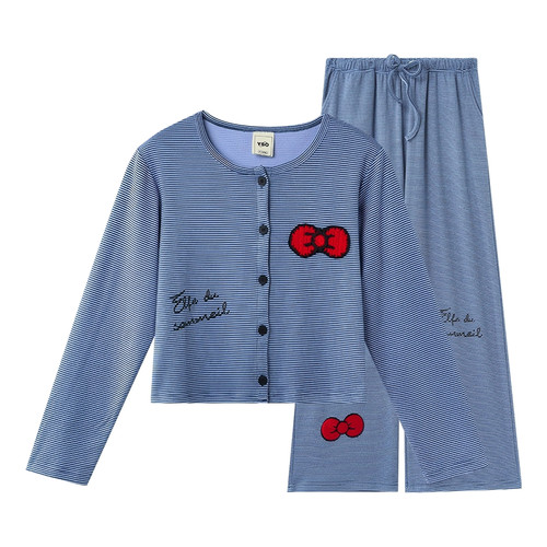 yso【礼物系列】睡衣女春秋新款睡衣套装蝴蝶结可外穿家居服C