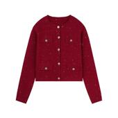 秋水伊人奥莱红色针织外套女装 上衣 设计感短款 秋冬新款 本命红时尚