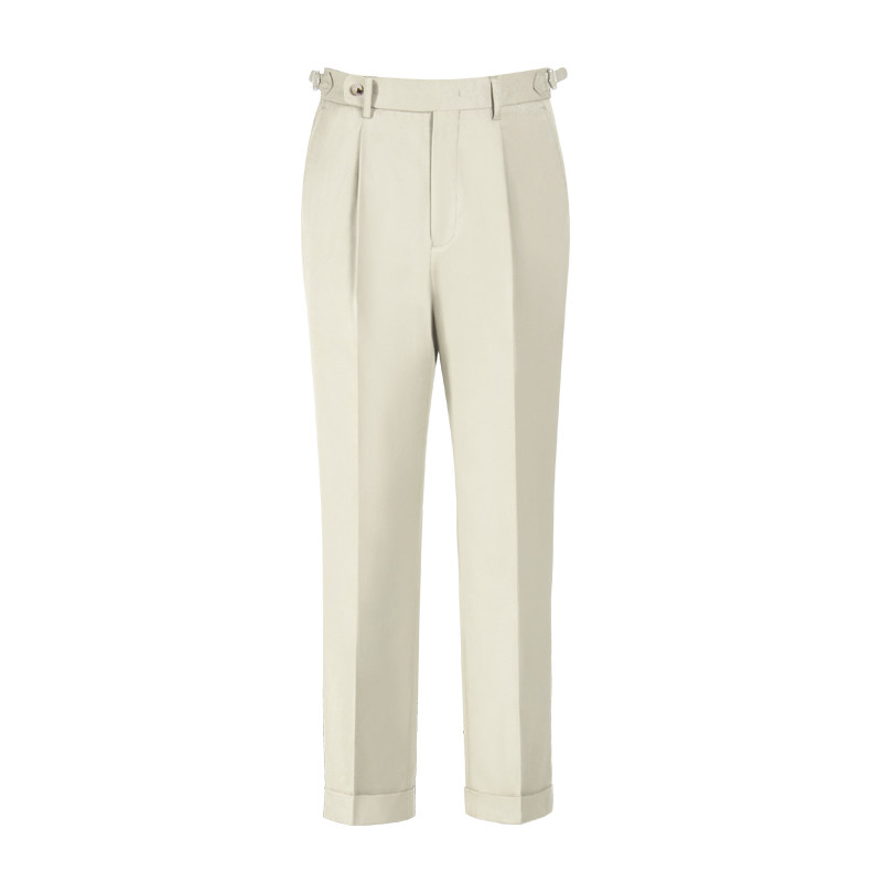 CULTUM裤口褶边易打理免烫棉质那不勒斯高腰西裤男百搭直筒休闲裤