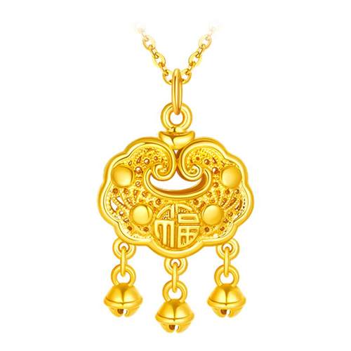 周大生足金如意锁吊坠宝宝锁