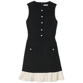 SANDRO2025秋冬女装 花呢连衣裙 黑白撞色荷叶边无袖 法式 气质时尚