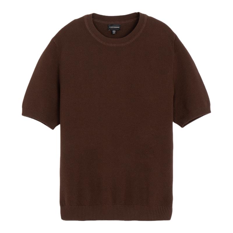 CLUB MONACO男士秋冬通勤百搭纹理感罗纹收边直筒短袖圆领针织衫