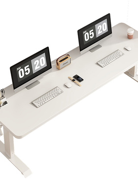 双人电脑桌台式书桌学生家用学习桌可升降卧室简约现代白色办公桌