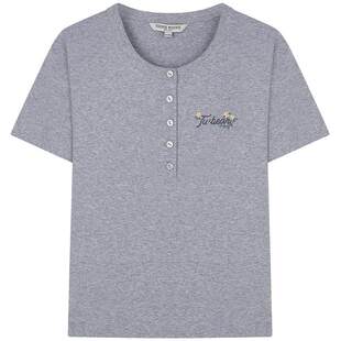 正肩T恤上衣女士 黑色短袖 TeenieWeenie小熊奥莱2024夏新款 修身