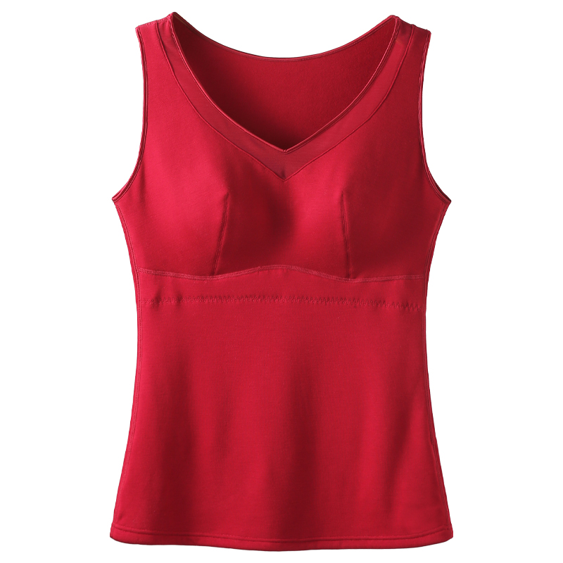 本命年红色背心女加绒带胸罩一体内穿中老年妈妈秋冬保暖内衣马年