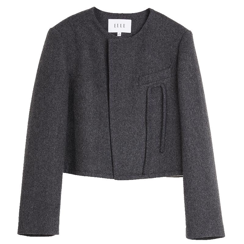 ELLE新中式骆驼绒短款呢大衣