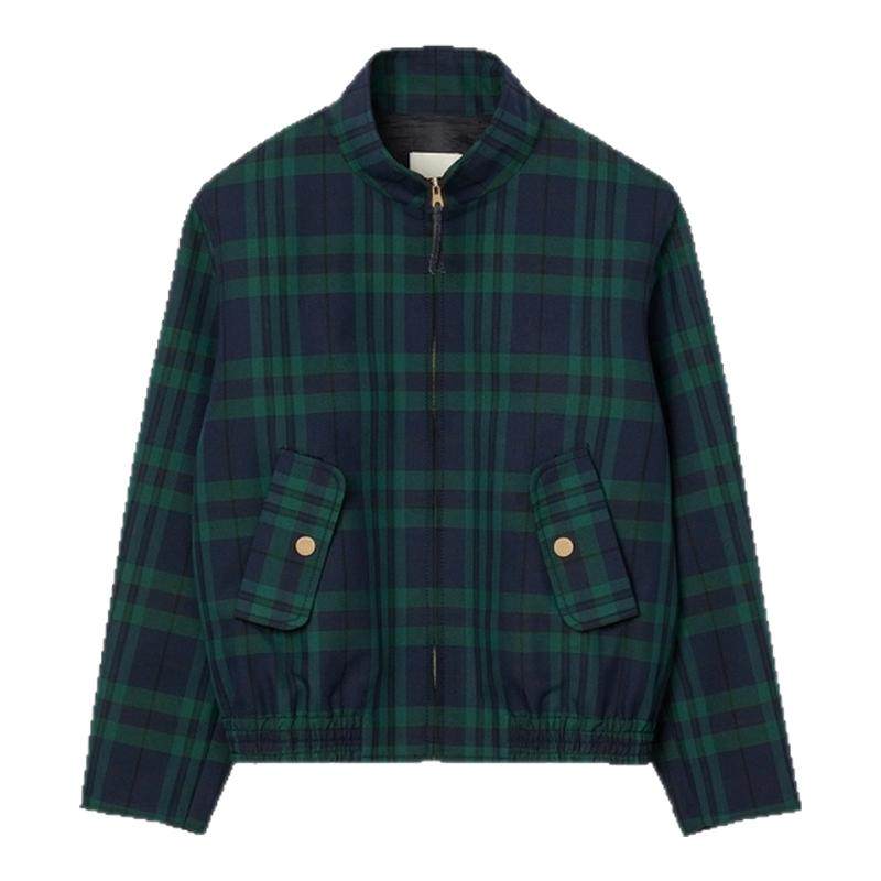 SANDRO女装法式绿格纹立领外套