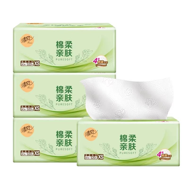 清风抽纸棉柔纸巾4层80抽4包加厚大包家用实惠餐巾纸卫生纸面巾纸,洗护清洁剂/卫生巾/纸/香薰,抽纸,淘宝优惠券,粉丝福利购,淘宝优惠卷