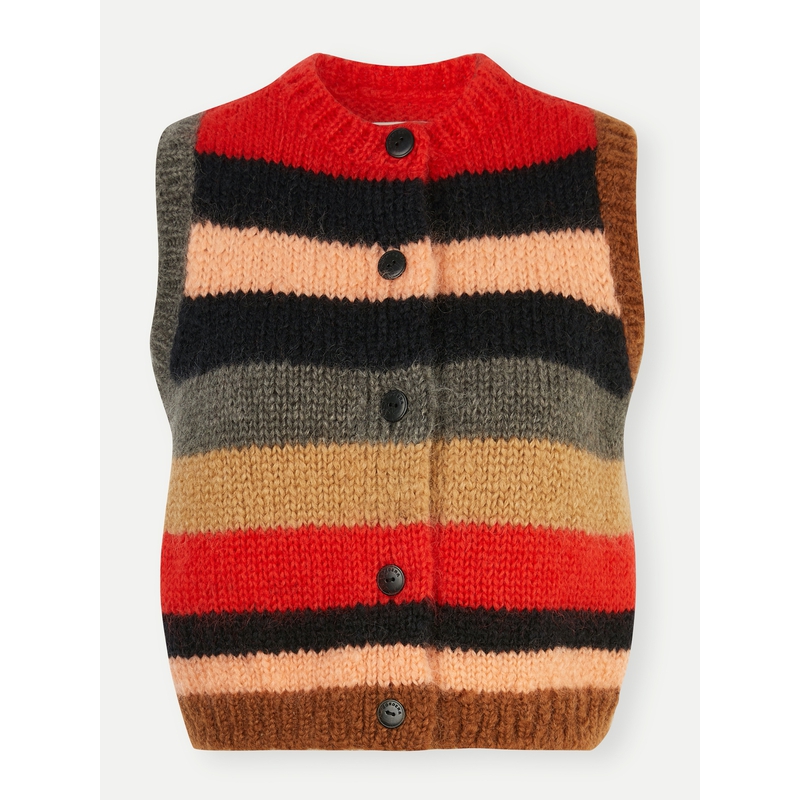 【折扣】CORDERA 秋冬女红色条纹马海毛绵羊毛混纺马甲