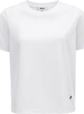 【经典爆款】ONLY2026春季新款纯色U领V领圆领正肩黑白色短袖T恤