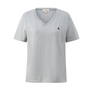 上衣25夏季 Eland衣恋T恤女简约风v领匹马棉舒适短袖 新款 臻棉T