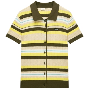 针织外套2026春夏polo领条纹短袖 OCHIRLY欧时力 空调衫 新品