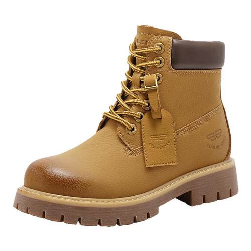 百丽加绒马丁靴女短工装大黄旷野