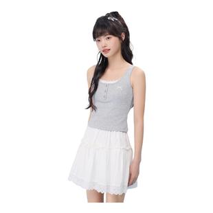 紫涵灰色蕾丝边吊带背心女2025夏季 显瘦内搭打底上衣 新款 甜美修身