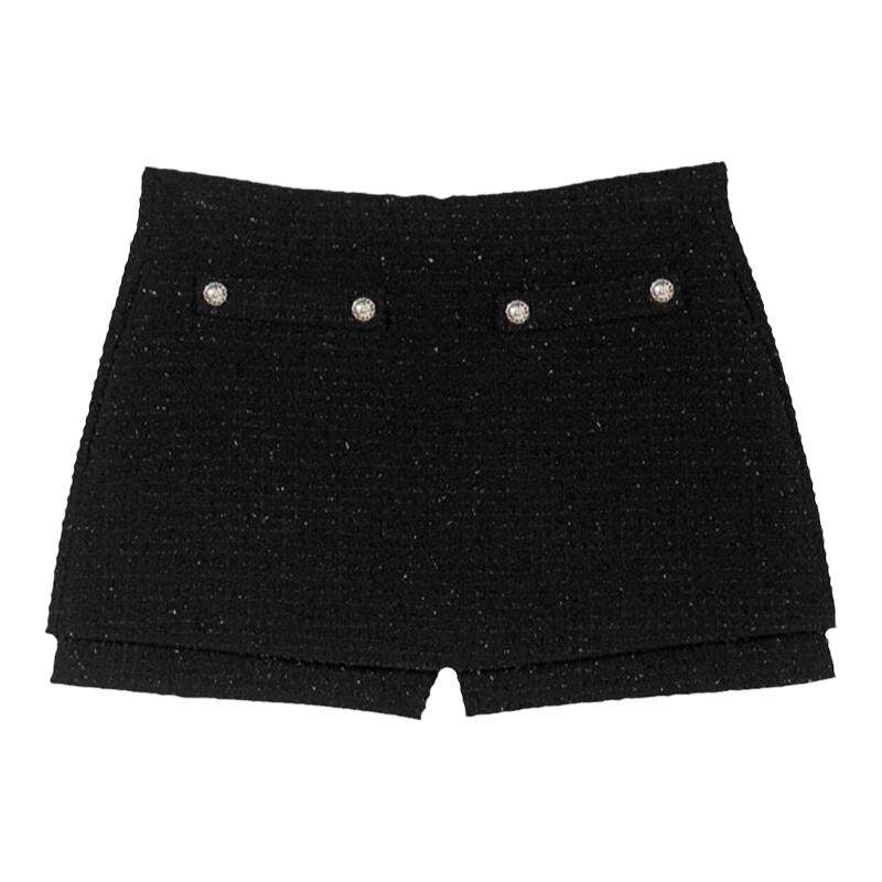 Maje春秋女装气质法式黑色直筒粗花呢假口袋装饰高腰裙裤休闲短裤,女装/女士精品,休闲裤,淘宝优惠券,粉丝福利购,淘宝优惠卷