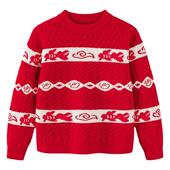 新年红色毛衣 一家三口四口冬季 迷你巴拉男女童拜年服针织衫 亲子装