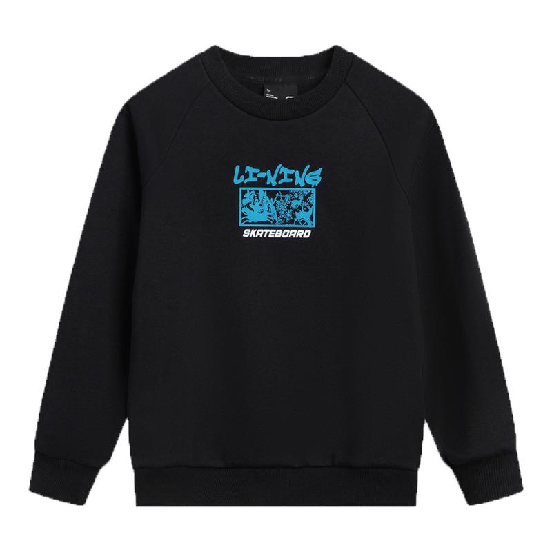 李宁男童宽松潮流圆领加绒卫衣