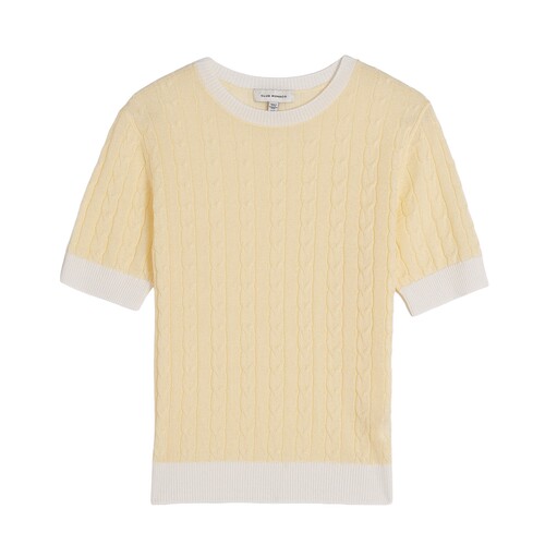 CLUB MONACO女士青春休闲圆领针织天丝绞花拼色设计感闪亮丝T恤