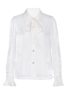 FIVE PLUS气质白色绝美衬衫女复古缎面长袖荷叶袖设计感26新春款