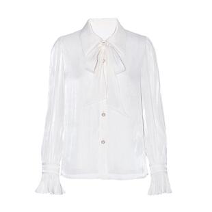 设计感26新春款 FIVE 荷叶袖 女复古缎面长袖 PLUS气质白色绝美衬衫