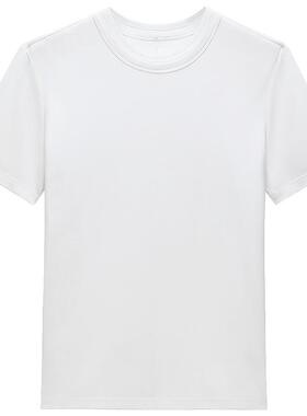 OCHIRLY欧时力 丝光精梳棉圆领短袖t恤上衣白色内搭春装