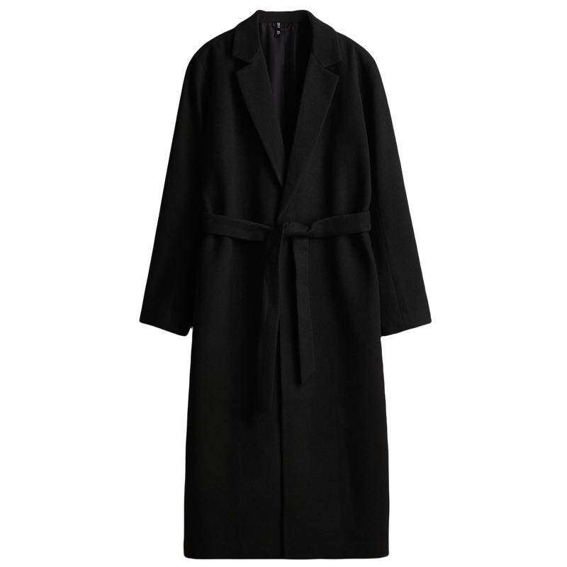 HM女装毛呢外套冬季时尚腰部系带保暖大衣1228998