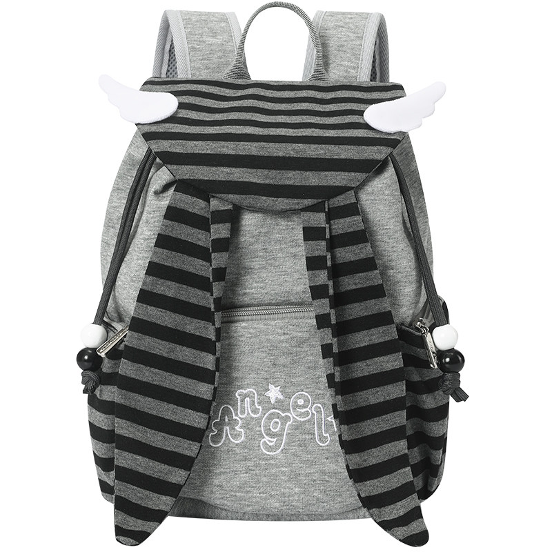 畹町天使星月 轻亚风叛逆少女条纹兔耳朵双肩背包女抽绳翻盖书包
