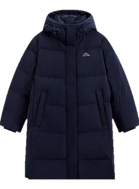 Kappa卡帕女装2025冬季新款简约百搭长款保暖连帽羽绒服K0F82YY23