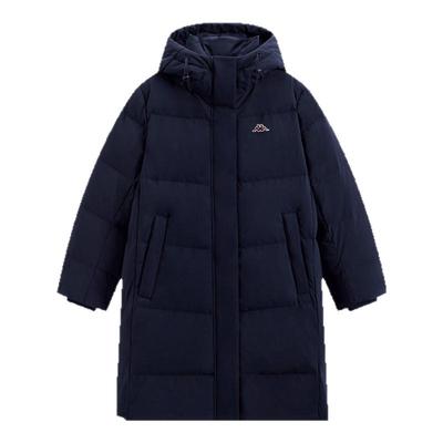Kappa卡帕女装2025冬季新款简约百搭长款保暖连帽羽绒服K0F82YY23