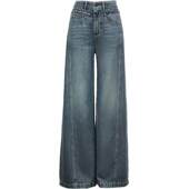 ONLY2026春季 女 毛边侧分割线高腰阔腿显瘦牛仔裤 新款 复古水洗个性