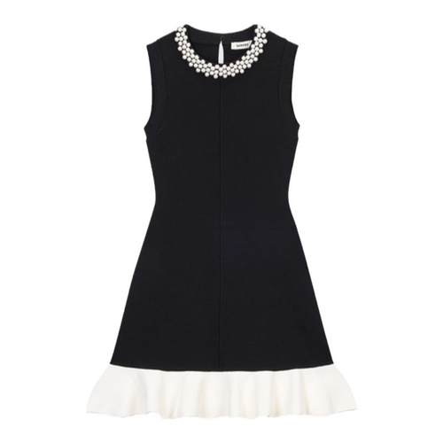 SANDRO仿珠饰领口荷叶边连衣裙