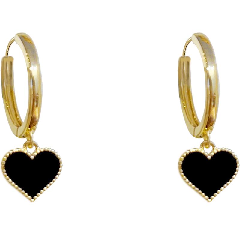 黑色爱心气质小众耳环女