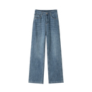 阔腿裤 加厚高腰显瘦窄版 女秋冬新款 拉夏贝尔加绒复古蓝直筒牛仔裤