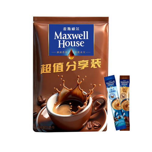 麦斯威尔咖啡经典原味特浓三合一速溶咖啡粉80条礼袋装办公室提神