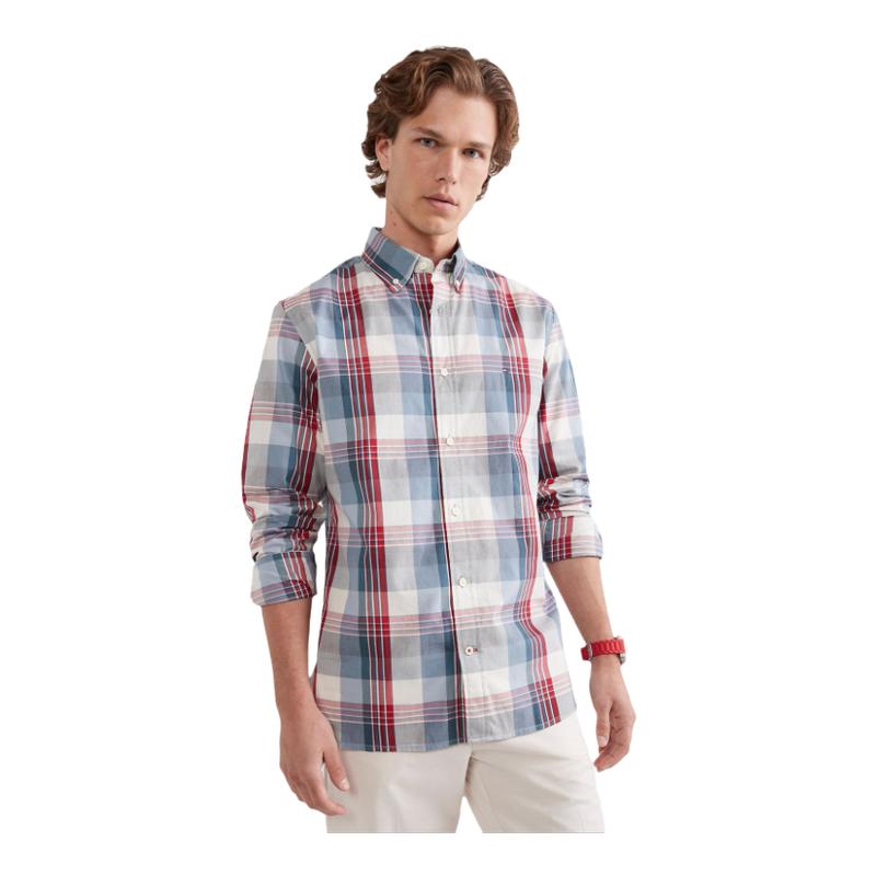 秋冬新款Tommy Hilfiger汤米衬衫男格纹复古时尚尖领休闲长袖衬衣