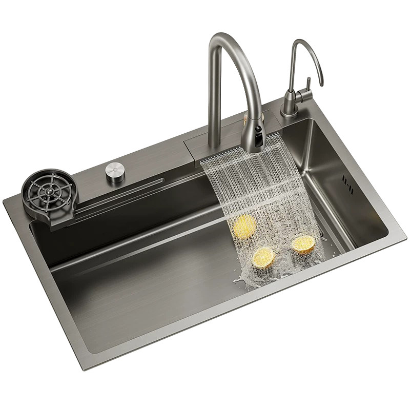 飞雨瀑布厨房洗菜盆大单槽加厚4MM家用台中下304不锈钢水槽洗碗槽