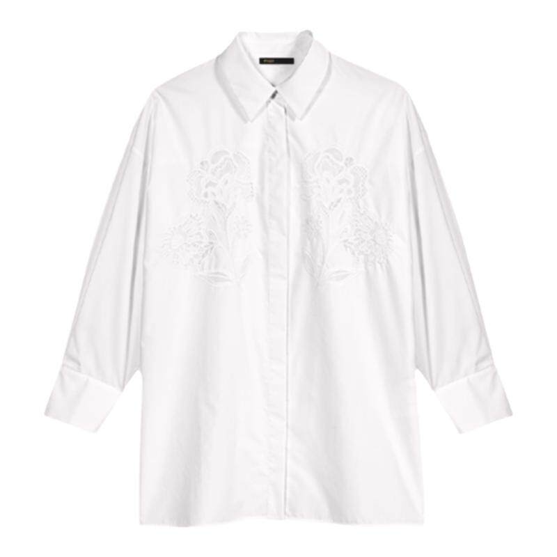 Maje白色花朵镂空长袖衬衫上衣