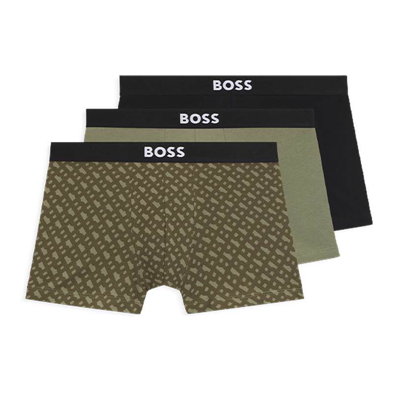 【礼物】【95%棉】BOSS博斯 男士徽标弹力棉经典款平角内裤三条装