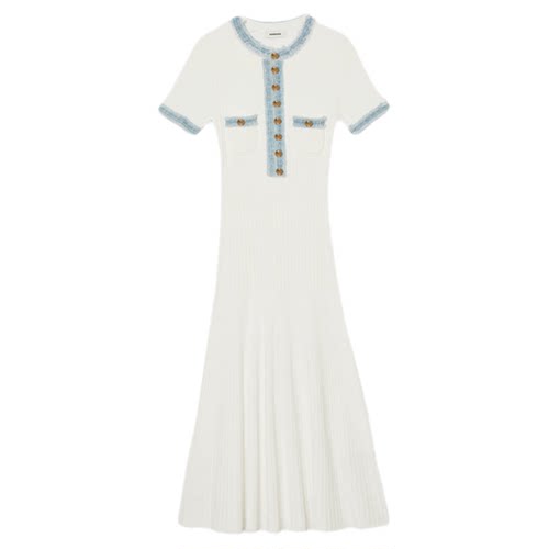 SANDRO针织喇叭形裙摆长款连衣裙