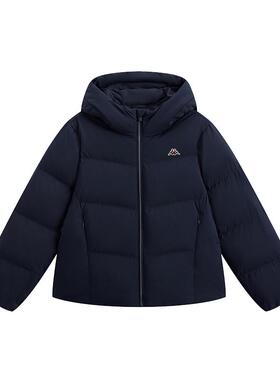 Kappa卡帕女装2025冬季新款简约百搭保暖刺绣连帽羽绒服K0F82YY27