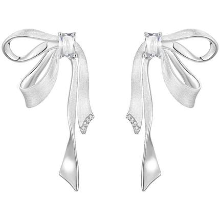 孙乐言同款ZEGL真柳设计师丝带蝴蝶结耳饰女新款耳夹耳钉流苏耳环