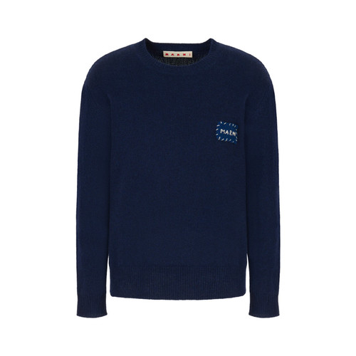 【圣诞礼物】MARNI 2026早春新品男女同款纯色缝线LOGO时尚针织衫