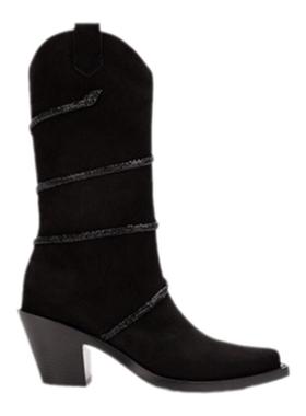 【新年折扣】RENE CAOVILLA CLEO系列水钻女士粗跟中筒靴