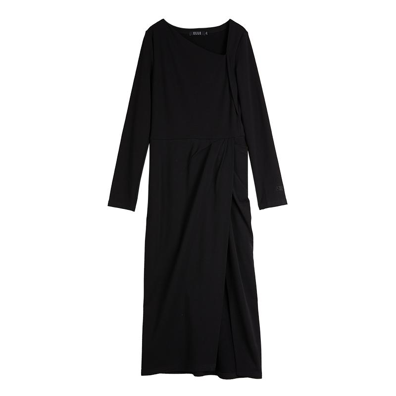 黑色莫代尔优雅修身连衣裙ELLE