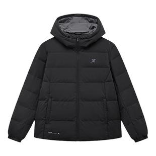 特步羽绒服男装棉服连帽黑色冬季官方旗舰店正品休闲运动保暖外套