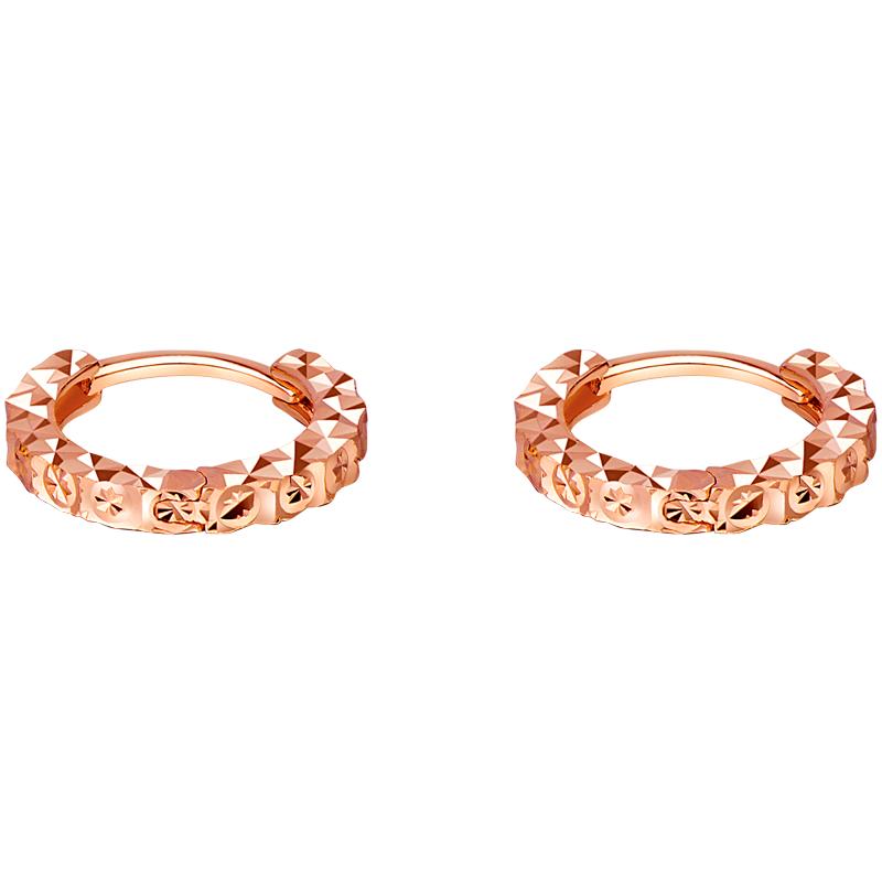 老庙黄金彩金18K金批花耳圈玫瑰金耳环耳扣送礼正品情侣