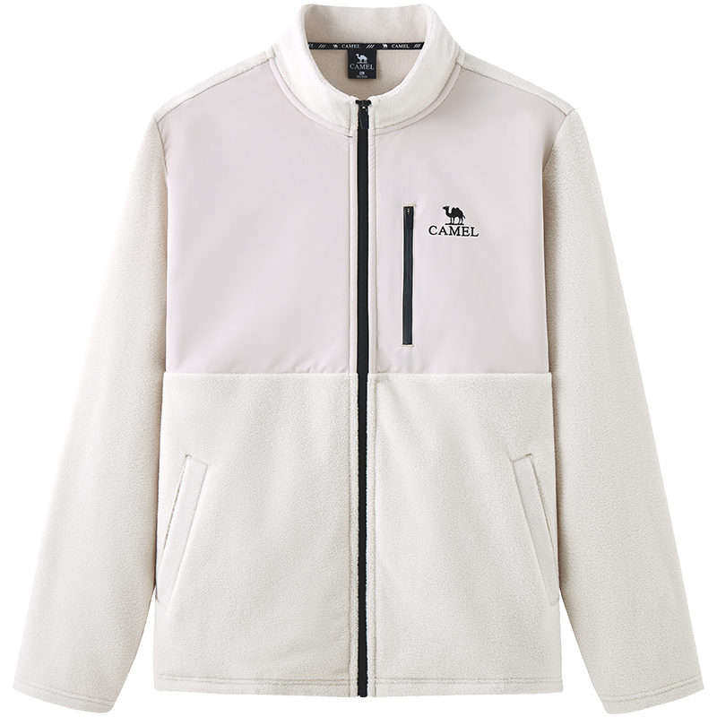 骆驼男装夹克抗静电摇粒绒外套男2025冬季加绒加厚保暖抓绒衣男