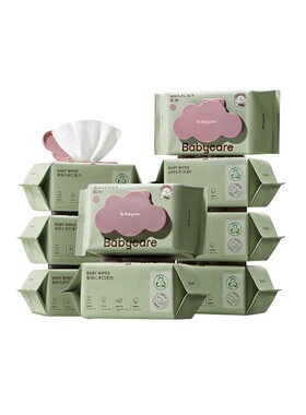 babycare紫盖湿巾婴儿手口适用加厚80抽粉盖100抽厚湿巾【百补】