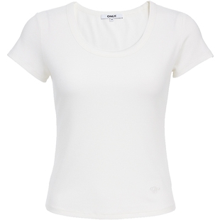 ONLY2026春季新款修饰肩颈U型领口设计纯色修身短款短袖T恤女