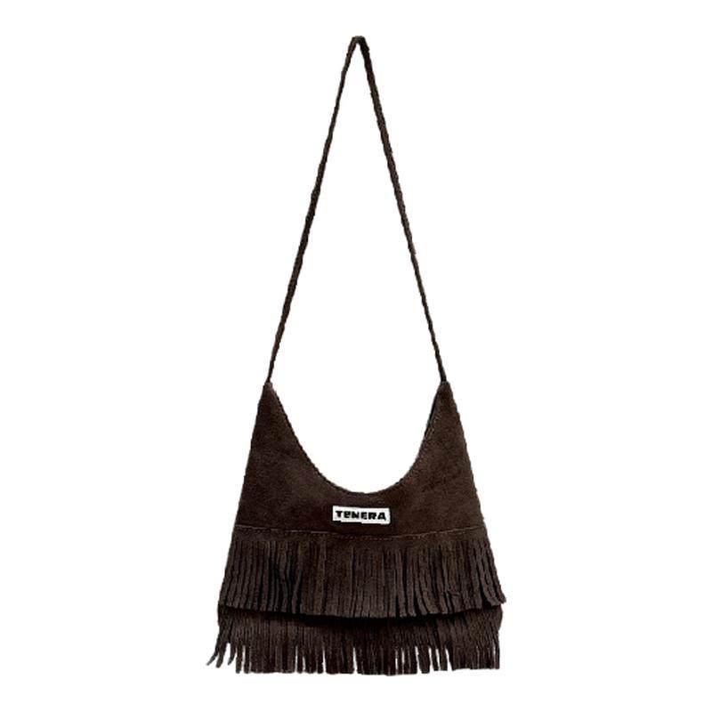 TENERA波嬉系列麂皮流苏腋下包包女式2025新款通勤包百搭单